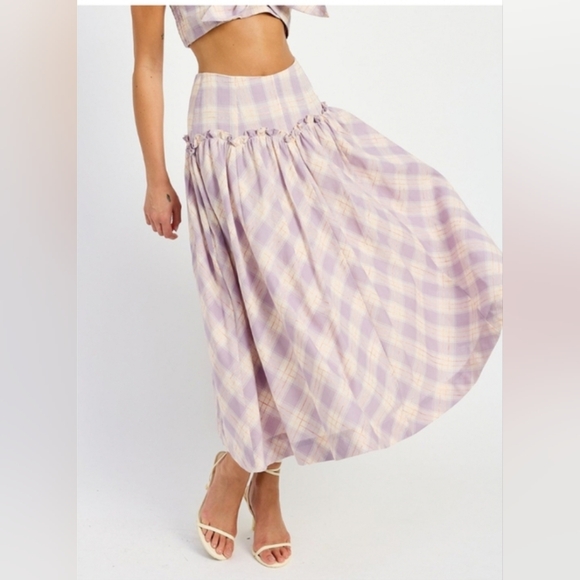 Anthropologie En Saison Light Purple Plaid Midi Skirt - Picture 3 of 5